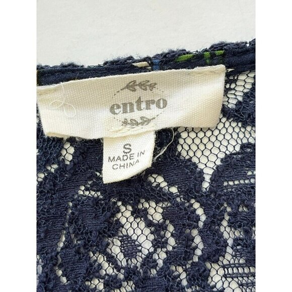 Entro Anthropologie Tunic sz S V Neck Trumpet Sleeve Dark Floral Fairy Lace - Picture 4 of 5